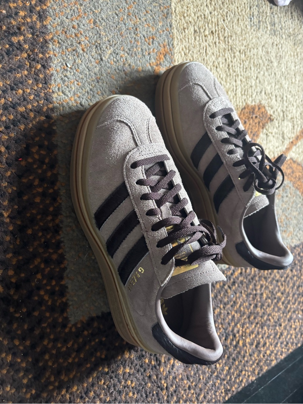 adidas women’s Gazelle Bold earth strata Suede Sneakers with Dark Brown Stripes - Picture 6 of 6